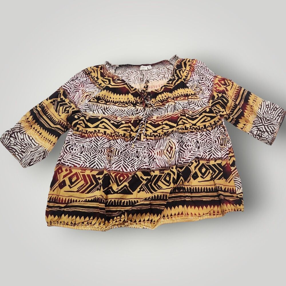 Cato Women's PLUS 26/28W Multicolor Tribal Print 1/2 Sleeve Pullover Top